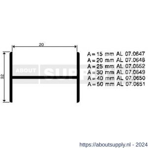 AluArt H-profiel 20 mm L 1000 mm set 6 stuks 8713329938092 aluminium brute - S20200762 - afbeelding 1