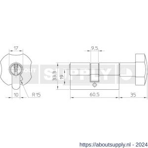 Nemef dubbele Europrofielknopcilinder 133/9P 3 sleutels sleutel 10 mm verlengd gelijksluitend BW - Y19500152 - afbeelding 2
