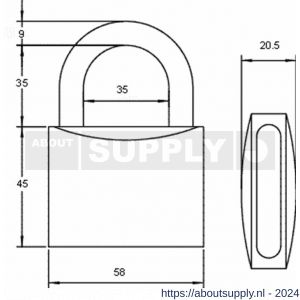 Nemef cilinder-hangslot S 215N/58 S6 GHS - Y19500193 - afbeelding 2