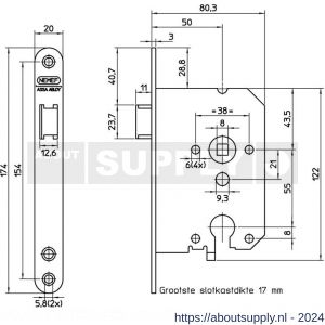 Nemef cilinderloopslot PC-uitsparing 1269/37-50 DR draairichting 2+4 bulk per 10 - Y19500757 - afbeelding 2
