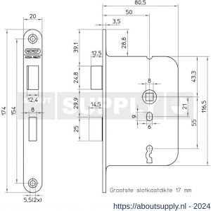 Nemef deurslot klaviersleutel 1366-50 DR draairichting 1+3 blister - Y19501185 - afbeelding 2