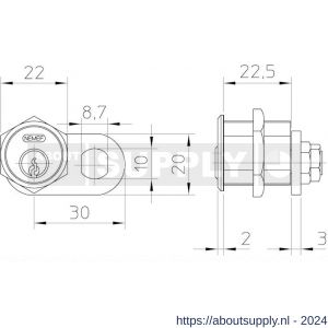 Nemef automatencilinder 5225-22.5 mm 2 sleutels rechts - Y19500176 - afbeelding 2
