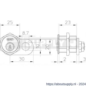 Nemef automatencilinder 5256-22.5 mm 2 sleutels links - Y19500178 - afbeelding 2