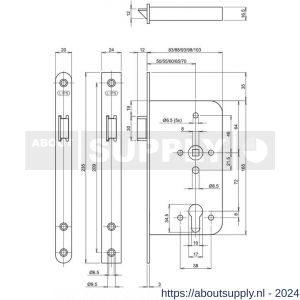 Assa Abloy cilinderloopslot instelbare dagschoot PC-uitsparing 246617U2060 IDS - Y19500746 - afbeelding 2