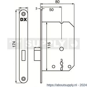 Dulimex DX KS-50-BBSS kastslot doornmaat 50 mm met 2 sleutels ronde voorplaat RVS inclusief rechthoekige sluitplaat - S30201997 - afbeelding 2