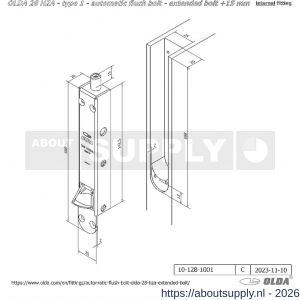 Olda 28 HZA 15 T1 automatische kantschuif type 28 HZA type 1 verlengde schoot +15 mm staal verzinkt voor houten deuren - S30205027 - afbeelding 2