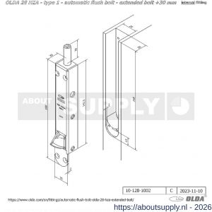 Olda 28 HZA 30 T1 automatische kantschuif type 28 HZA type 1 verlengde schoot +30 mm staal verzinkt voor houten deuren - S30205028 - afbeelding 2