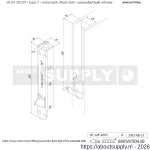 Olda 28 HZA 8 T1 automatische kantschuif type 28 HZA type 1 verlengde schoot +8 mm staal verzinkt voor houten deuren - S30205029 - afbeelding 2