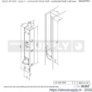 Olda 28 HZA 20 T1 automatische kantschuif type 28 HZA type 1 verlengde schoot +20 mm staal verzinkt voor houten deuren - S30205030 - afbeelding 2