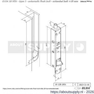 Olda 28 HZA 15 T2 automatische kantschuif type 28 HZA type 2 verlengde schoot +15 mm staal verzinkt voor houten deuren - S30205031 - afbeelding 2