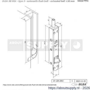 Olda 28 HZA 30 T2 automatische kantschuif type 28 HZA type 2 verlengde schoot +30 mm staal verzinkt voor houten deuren - S30205032 - afbeelding 2