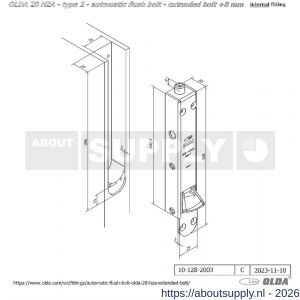 Olda 28 HZA 8 T2 automatische kantschuif type 28 HZA type 2 verlengde schoot +8 mm staal verzinkt voor houten deuren - S30205033 - afbeelding 2