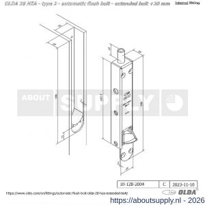 Olda 28 HZA 20 T2 automatische kantschuif type 28 HZA type 2 verlengde schoot +20 mm staal verzinkt voor houten deuren - S30205034 - afbeelding 2
