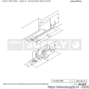 Olda 600 HZA T2 automatische kantschuif type 600 HZA type 2 deurkozijn model 136 mm staal verzinkt voor stalen-aluminium deuren - S30205060 - afbeelding 2