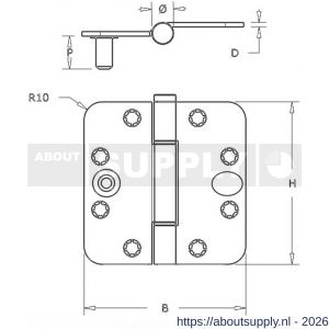 Dulimex DX H165E89895124 nylon glijlagerscharnier 3 mm doorgezette knoop ronde hoeken 89x89 mm verzinkte pen staal zwart SKG*** - S30204672 - afbeelding 2