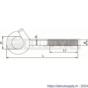 Dulimex DX 375-10E bevestigingshaak met metrische draad 145x10 mm verzinkt - S30200554 - afbeelding 2