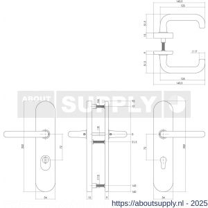 Intersteel Living 3821 SKG3 veiligheidsbeslag ovaal verdekt 252x54 mm kruk-kruk Rond profielcilindergat 72 mm met kerntrekbeveiliging messing ongelakt - S26009069 - afbeelding 2