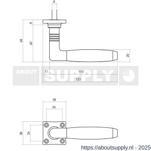 Intersteel Living 0377 deurkruk Ton 400 met rozet 38x38x5 mm messing getrommeld-ebbenhout - S26007918 - afbeelding 2