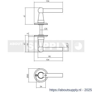 Intersteel 0446 deurkruk L/L bol met rozet diameter 50x5 mm messing getrommeld - S26010139 - afbeelding 2