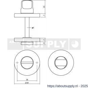 Intersteel Living 3186 WC-sluiting verdekt diameter 49x7 mm met stift 8x8 mm messing getrommeld - S26002723 - afbeelding 2