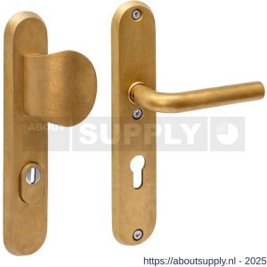 Intersteel Living 3788 SKG3 veiligheidsbeslag ovaal 250x50 mm greep-kruk Luzern met veerconstructie profielcilindergat 72 mm met kerntrekbeveiliging PVD messing getrommeld - S26010937 - afbeelding 1