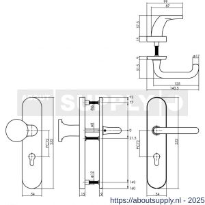 Intersteel Living 3846 SKG3 veiligheidsbeslag ovaal verdekt 252x54 mm greep-kruk Rond profielcilindergat 72 mm messing getrommeld - S26003465 - afbeelding 2