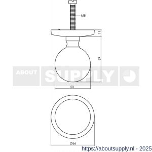 Intersteel Living 3930 voordeurknop bolrond diameter 50 mm op achterplaat diameter 66 mm messing getrommeld - S26001025 - afbeelding 2