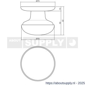 Intersteel Living 3930 voordeurknop zwaar diameter 70 mm op achterplaat diameter 75 mm messing getrommeld - S26007414 - afbeelding 2