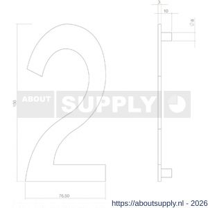 Intersteel Living 4020 huisnummer 2 150 mm PVD messing getrommeld - S26010920 - afbeelding 2