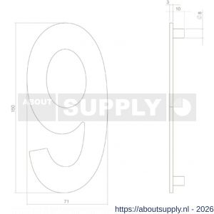 Intersteel Living 4020 huisnummer 9 150 mm PVD messing getrommeld - S26010913 - afbeelding 2