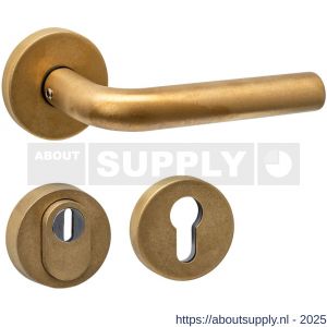 Intersteel Living 4057 set achterdeurbeslag rond deurkruk Luzern met massieve rozetten en SKG3 veiligheidsrozetten PVD messing getrommeld - S26010911 - afbeelding 1