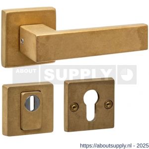 Intersteel Living 4057 set achterdeurbeslag vierkant deurkruk Amsterdam met massieve rozetten en SKG3 veiligheidsrozetten PVD messing getrommeld - S26010907 - afbeelding 1