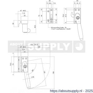 Intersteel Living 6616 SKG* afsluitbare raamsluiting rechts inclusief sluitplaat met kom Ton 400 messing getrommeld-ebbenhout - S26003815 - afbeelding 2