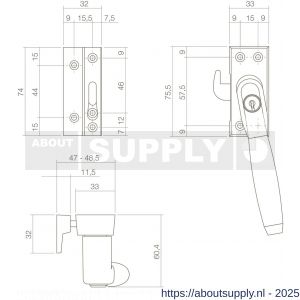 Intersteel Living 6616 SKG* afsluitbare raamsluiting links inclusief sluitplaat met kom Ton 400 messing getrommeld-ebbenhout - S26003816 - afbeelding 2