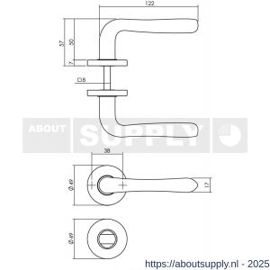 Intersteel 0198 deurkruk Saturnus op rozet verdekt diameter 49x7 mm en WC-sluiting met stift 8x8 mm messing gelakt - S26010582 - afbeelding 2