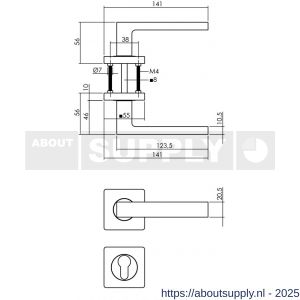 Intersteel 1713 deurkruk Hera op rozet verdekt 55x55x10 mm met nokken en cilinderrozetten PVD messingkleur - S26010146 - afbeelding 2