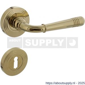 Intersteel 1725 deurkruk Helena op rozet verdekt met rillen diameter 55x10 mm met nokken en sleutelrozetten PVD messingkleur - S26001775 - afbeelding 1