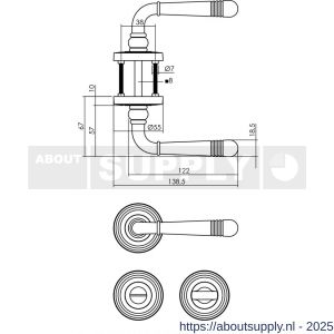 Intersteel 1725 deurkruk Helena op rozet verdekt met rillen diameter 55x10 mm met nokken en WC-sluiting met stift 8x8 mm PVD messingkleur - S26001777 - afbeelding 2