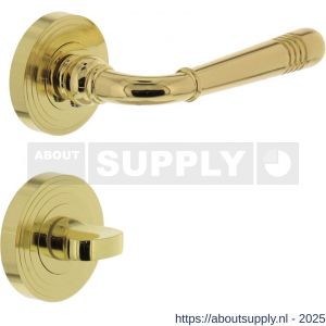 Intersteel 1725 deurkruk Helena op rozet verdekt met rillen diameter 55x10 mm met nokken en WC-sluiting met stift 8x8 mm PVD messingkleur - S26001777 - afbeelding 1