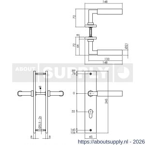 Intersteel Living 1742 deurkruk Baustil op schild rechthoekig 245x45 mm profielcilindergat 55 mm PVD messingkleur - S26010163 - afbeelding 2