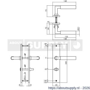Intersteel Living 1742 deurkruk Baustil op schild rechthoekig 245x45 mm WC 63/8 mm PVD messingkleur - S26010165 - afbeelding 2