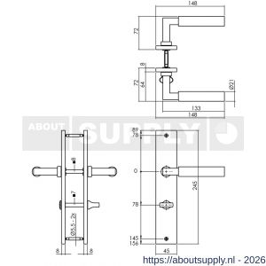Intersteel 1742 deurkruk Baustil op schild rechthoekig 245x45 mm WC 78/7 mm PVD messingkleur - S26010166 - afbeelding 2