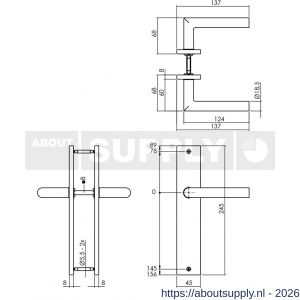 Intersteel Living 1743 deurkruk Bastian op schild rechthoekig 245x45 mm blind PVD messingkleur - S26010168 - afbeelding 2