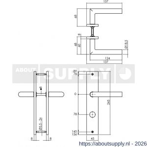 Intersteel 1743 deurkruk Bastian op schild rechthoekig 245x45 mm rondcilindergat 78 mm PVD messingkleur - S26010589 - afbeelding 2