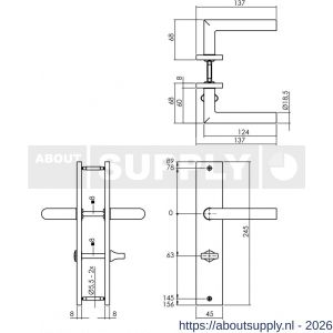 Intersteel Living 1743 deurkruk Bastian op schild rechthoekig 245x45 mm WC 63/8 mm PVD messingkleur - S26010175 - afbeelding 2