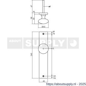 Intersteel Living 2128 knopschild rechthoekig 245x45x8 mm met vaste knop Paddenstoel en wisselstift blind PVD messingkleur - S26010193 - afbeelding 2