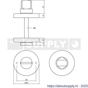 Intersteel Living 3156 WC-sluiting verdekt diameter 50x8 mm met stift 8x8 mm messing gelakt - S26002688 - afbeelding 2