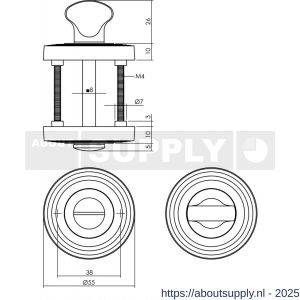 Intersteel Living 3178 WC-sluiting verdekt met rillen diameter 55x10 mm en nokken met stift 8x8 mm PVD messingkleur - S26010197 - afbeelding 2