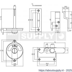 Intersteel Living 3701 WC-overslag vlak met tekst Vrij-Bezet messing gelakt - S26007952 - afbeelding 2