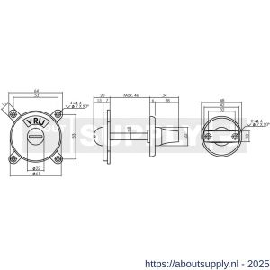 Intersteel Living 3702 WC-sluiting Degeorge met 8 mm stift en tekst Vrij-Bezet messing gelakt - S26009080 - afbeelding 2